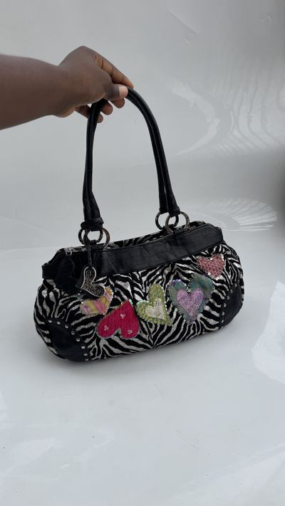 Zebra Print Heart Patch Bag