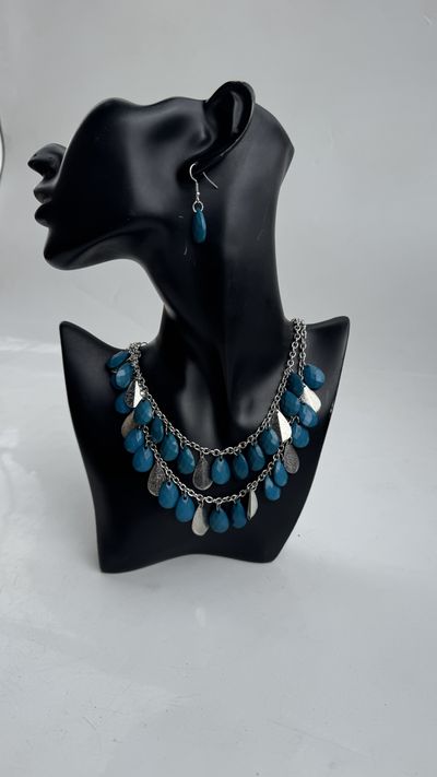 Teal Petal Necklace & Earring Set