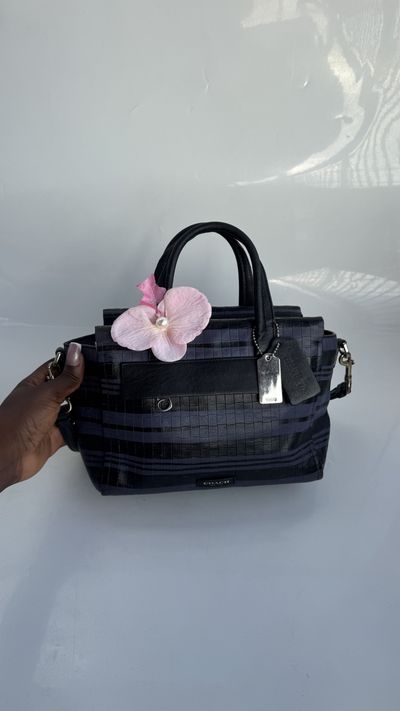 Navy Woven Leather Satchel