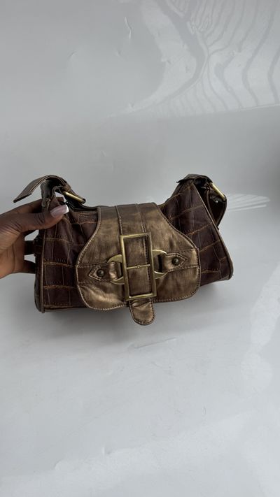 Bronze Metallic Croc-Embossed Bag