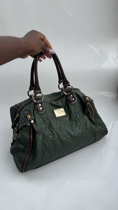 Anne Klein (AK) Green Leather Woven-Handle Satchel