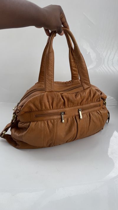 Caramel Leather Ruche Satchel