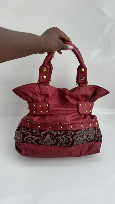 Red Studded Brocade Tote