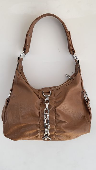 Chain-Accent Leather Hobo