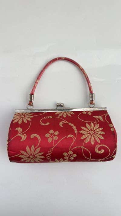 Red & Gold Brocade Kiss-Lock Bag