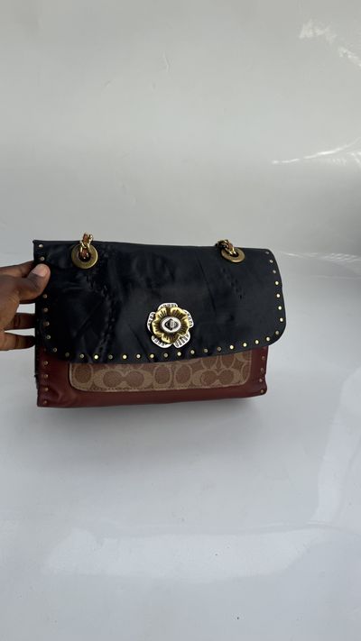 Studded Flower Turnlock Flap Bag