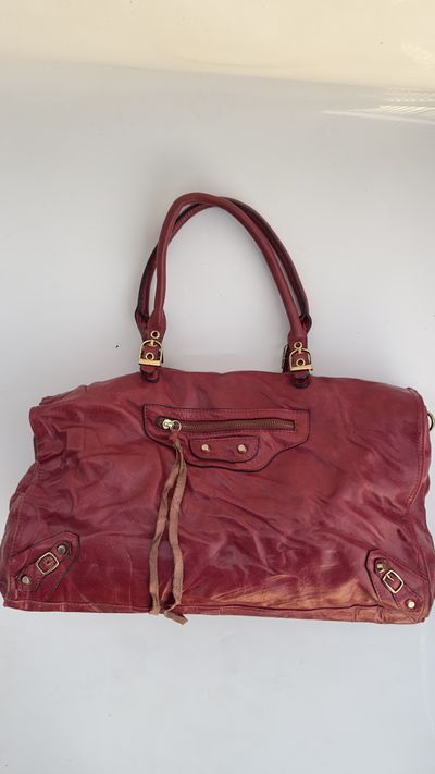 Oxblood Balenciaga-Style Tote