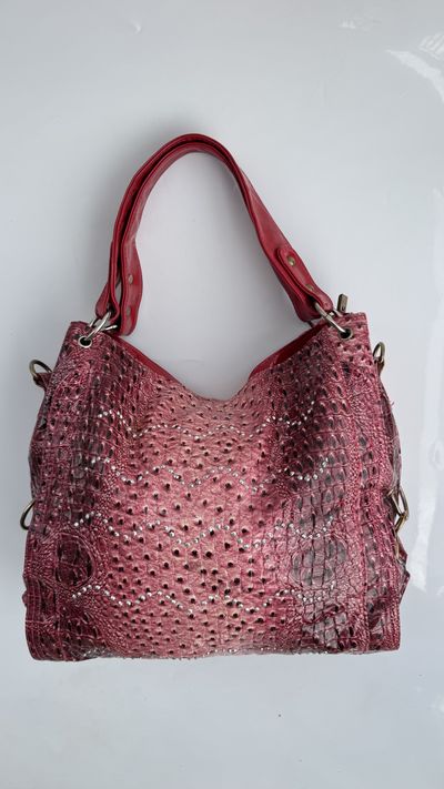 Croc-Embossed Studded Hobo