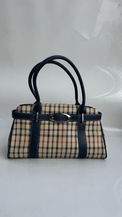 Plaid Tweed Belted Satchel